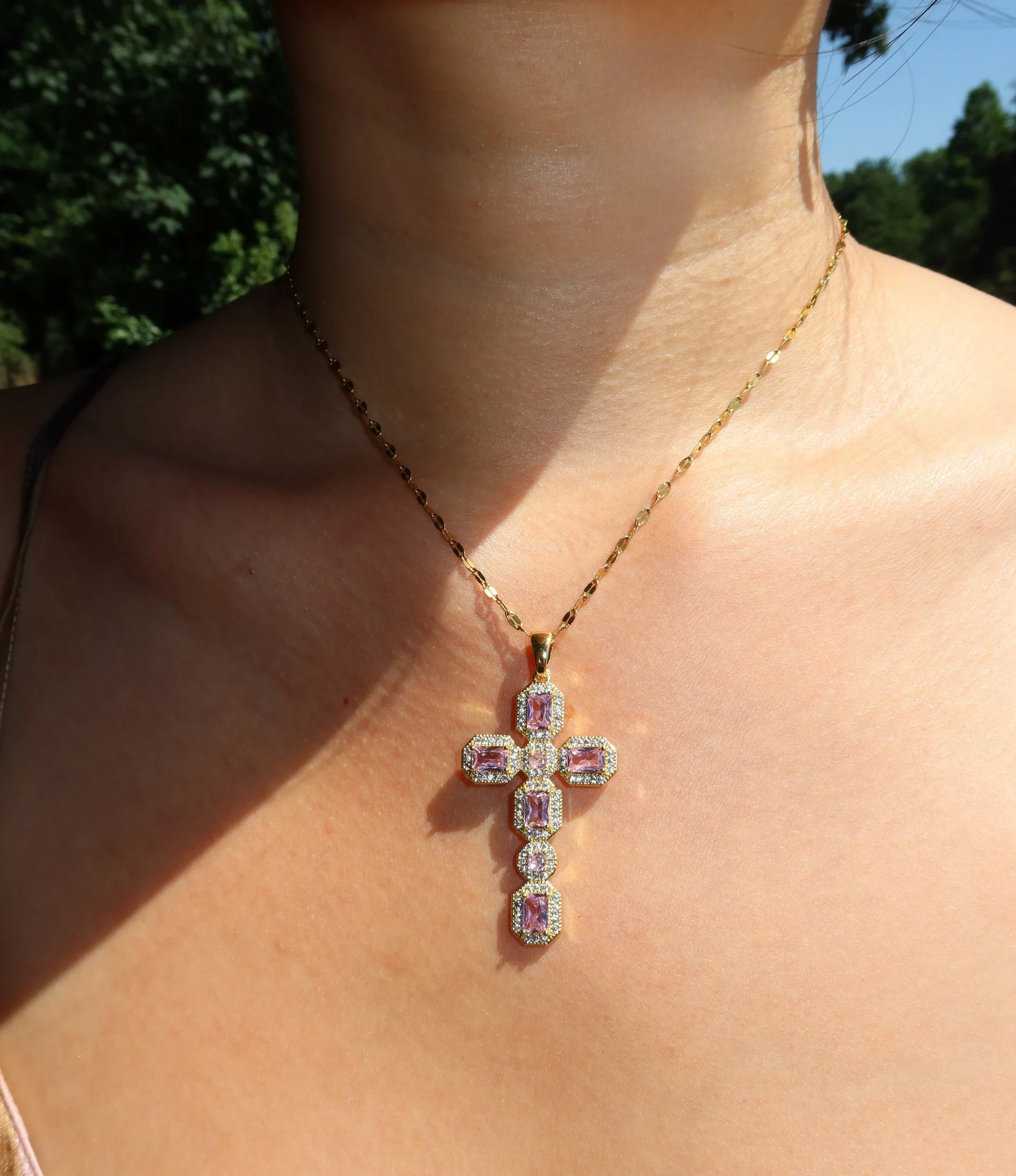 AMARA CROSS NECKLACE IN PINK - Image 2